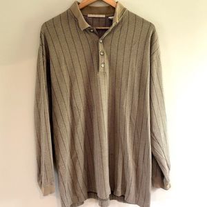 Perry Ellis brown vertical striped long sleeve grandpa shirt XL
